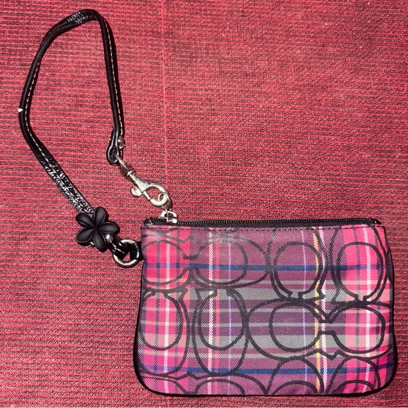 Coach Pink and Black Signature Wristlet - Picture 1 of 5